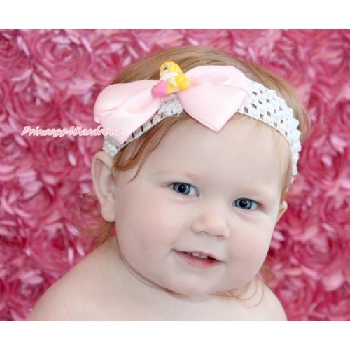 White Headband & Sleeping Beauty Light Pink Ribbon Bow Hair Clip H875